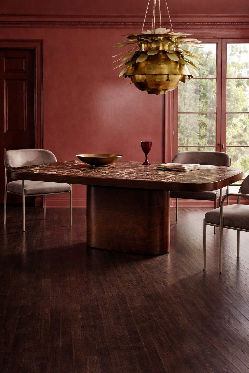 Valente Rectangular Rosso Levanto Red Marble Dining Table