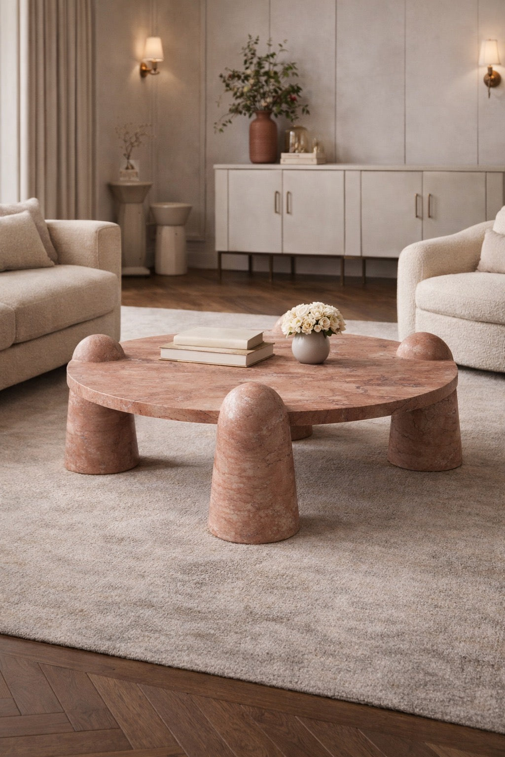 Bonna Red Travertine Round Coffee Table