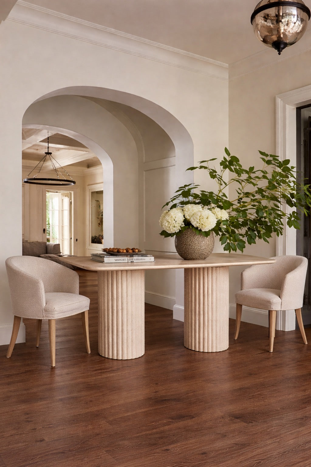 Rayé Travertine Rectangular Dining Table