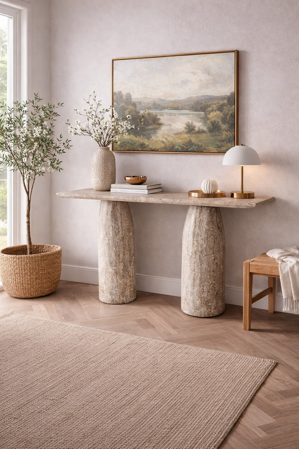 Serene Travertine Console Table