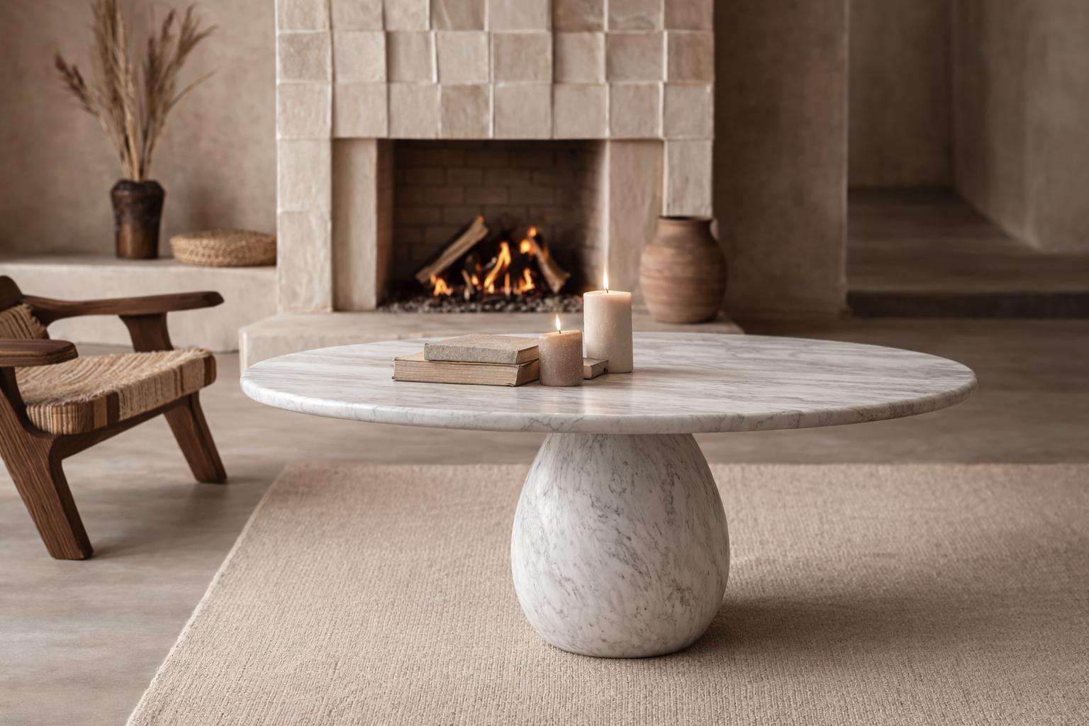 Pearl Italian Carrara Marble Round Coffee Table