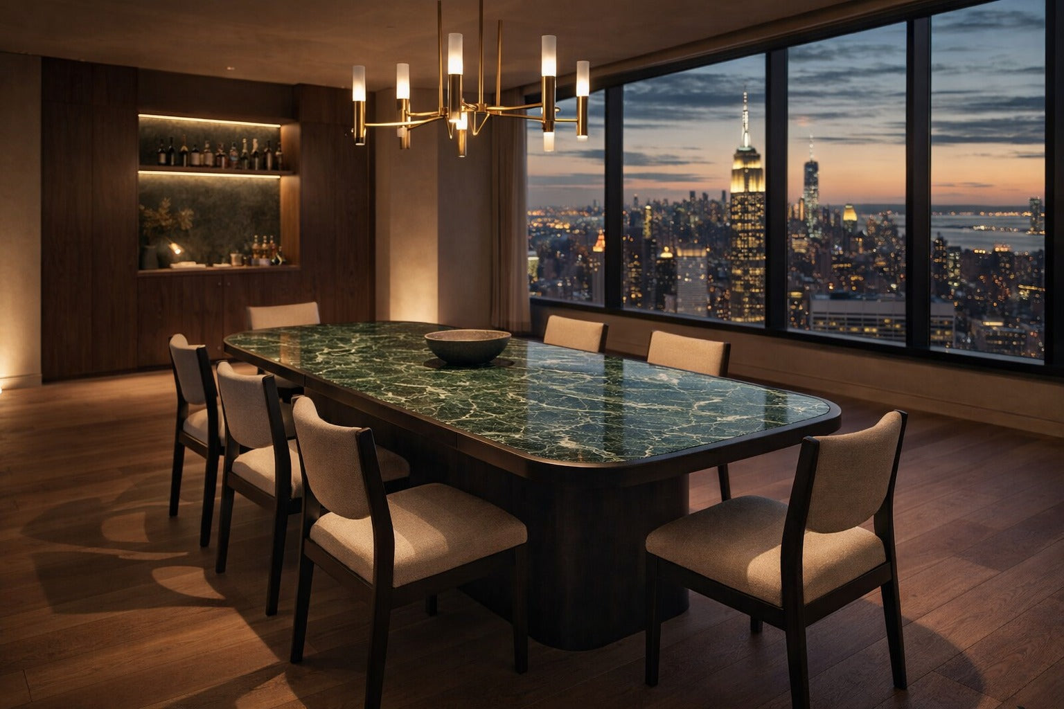 Valente Rectangular Verde Levanto Marble Dining Table