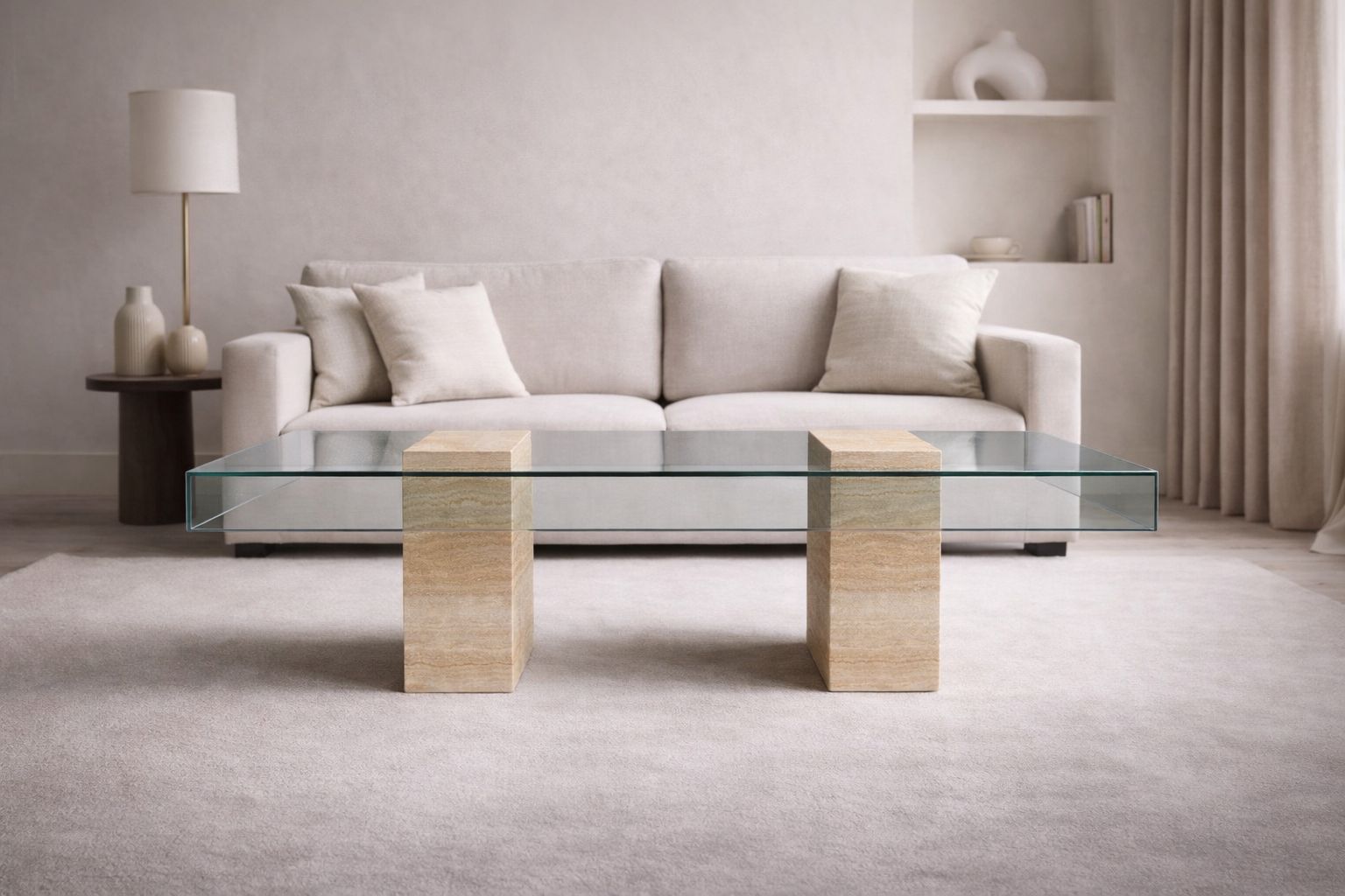 Statue Rectangular Travertine Coffee Table