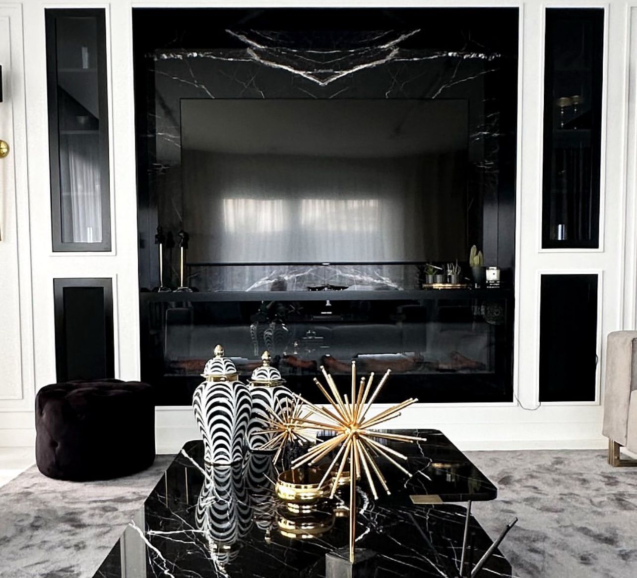 Our Custom Project For Interior Designer - Alexander Black Coffee Table and Marble Fireplace