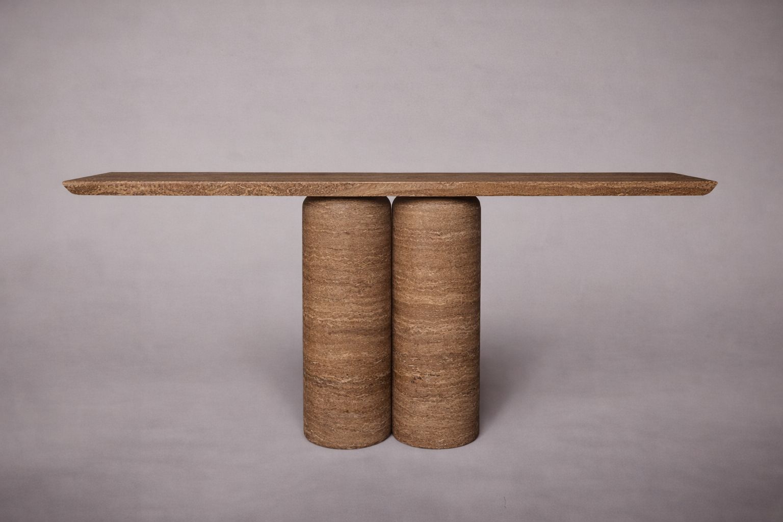 Bullet Leg Travertine Console Table