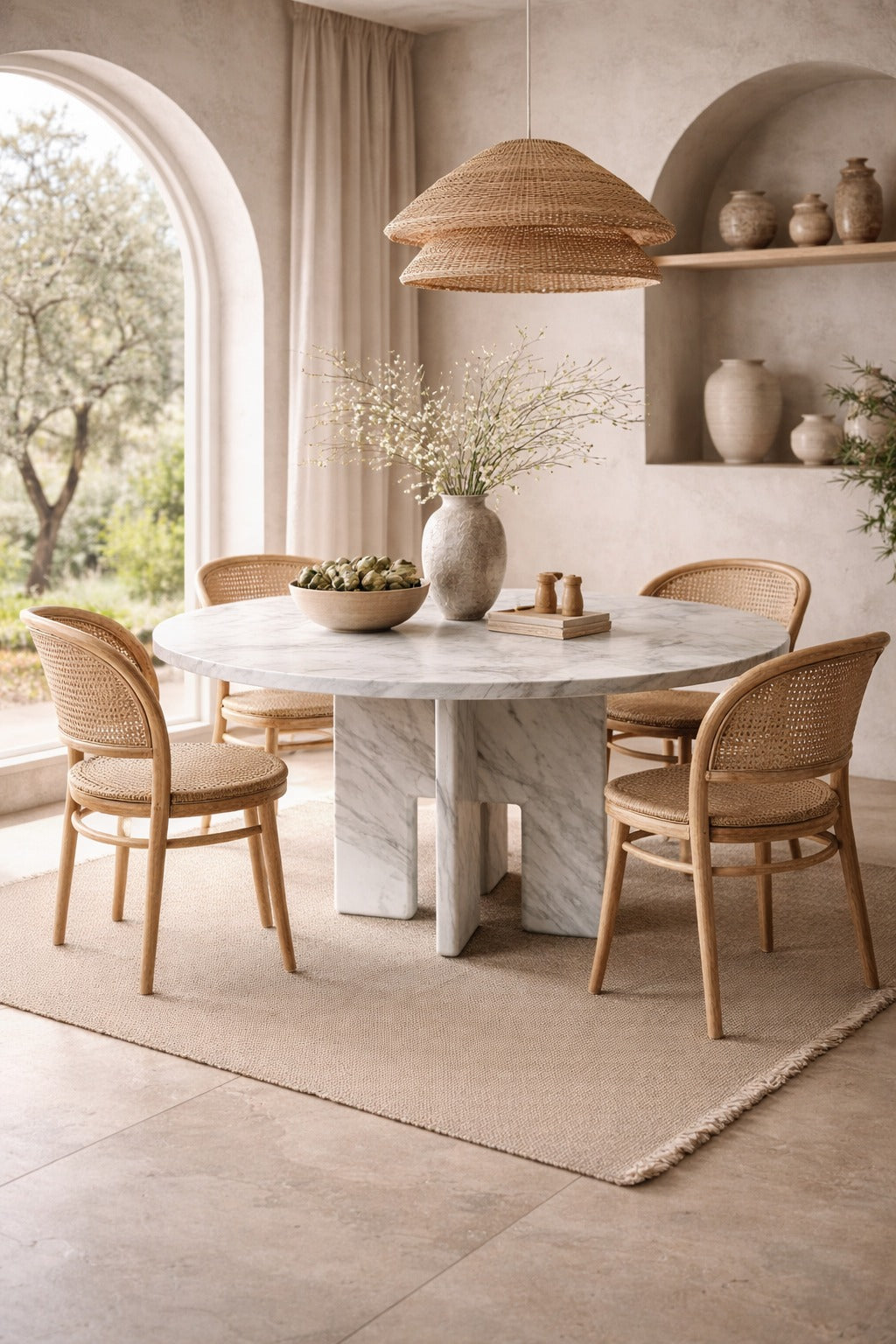 Pang Italian Carrara Marble Round Dining Table