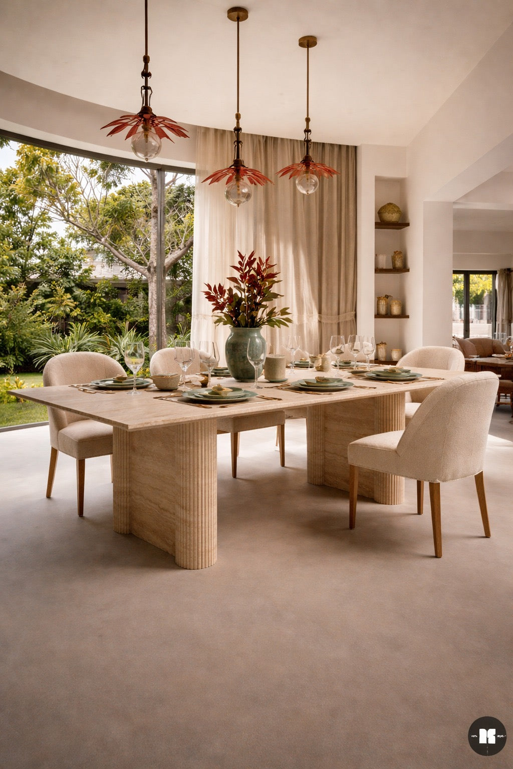 Ionia Rectangular Travertine Dining Table