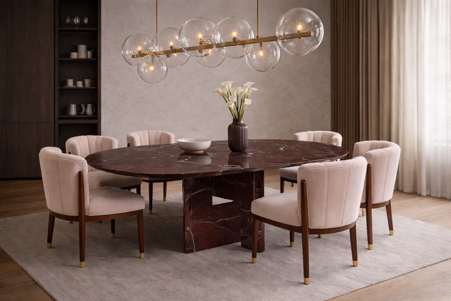 Pang Rosso Levanto Red Marble Oval Dining Table