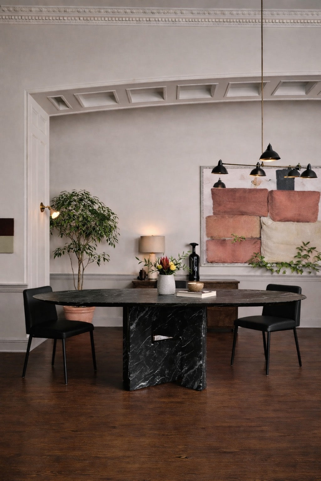 Pang Alexander Black Marble Oval Dining Table