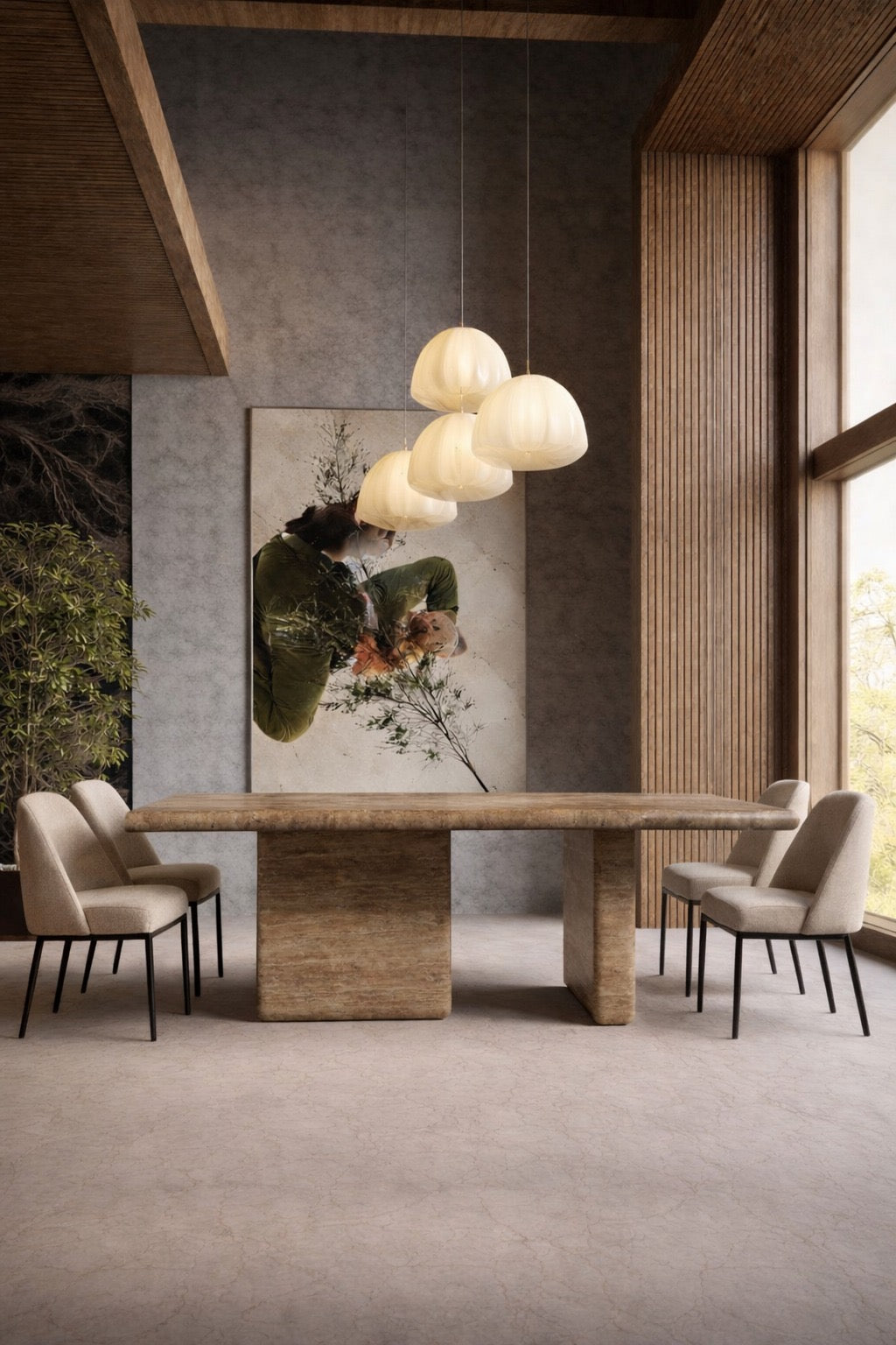 Forma Rectangular Noche Travertine Dining Table