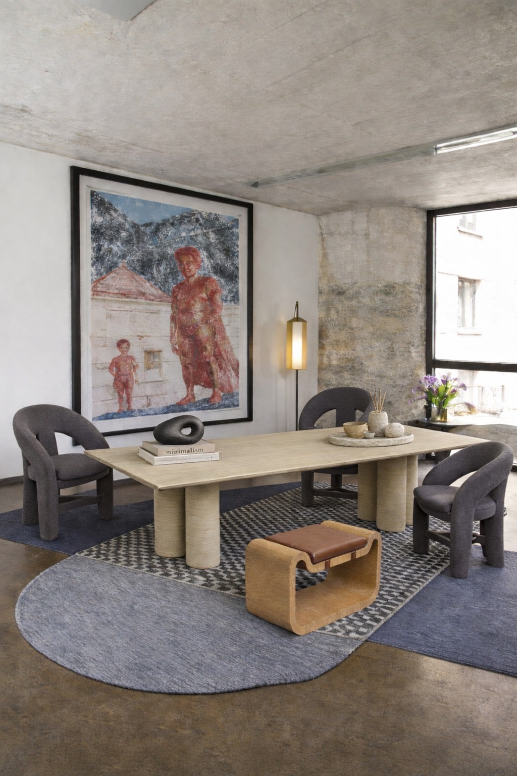 Triverta Rectangular Travertine Dining Table