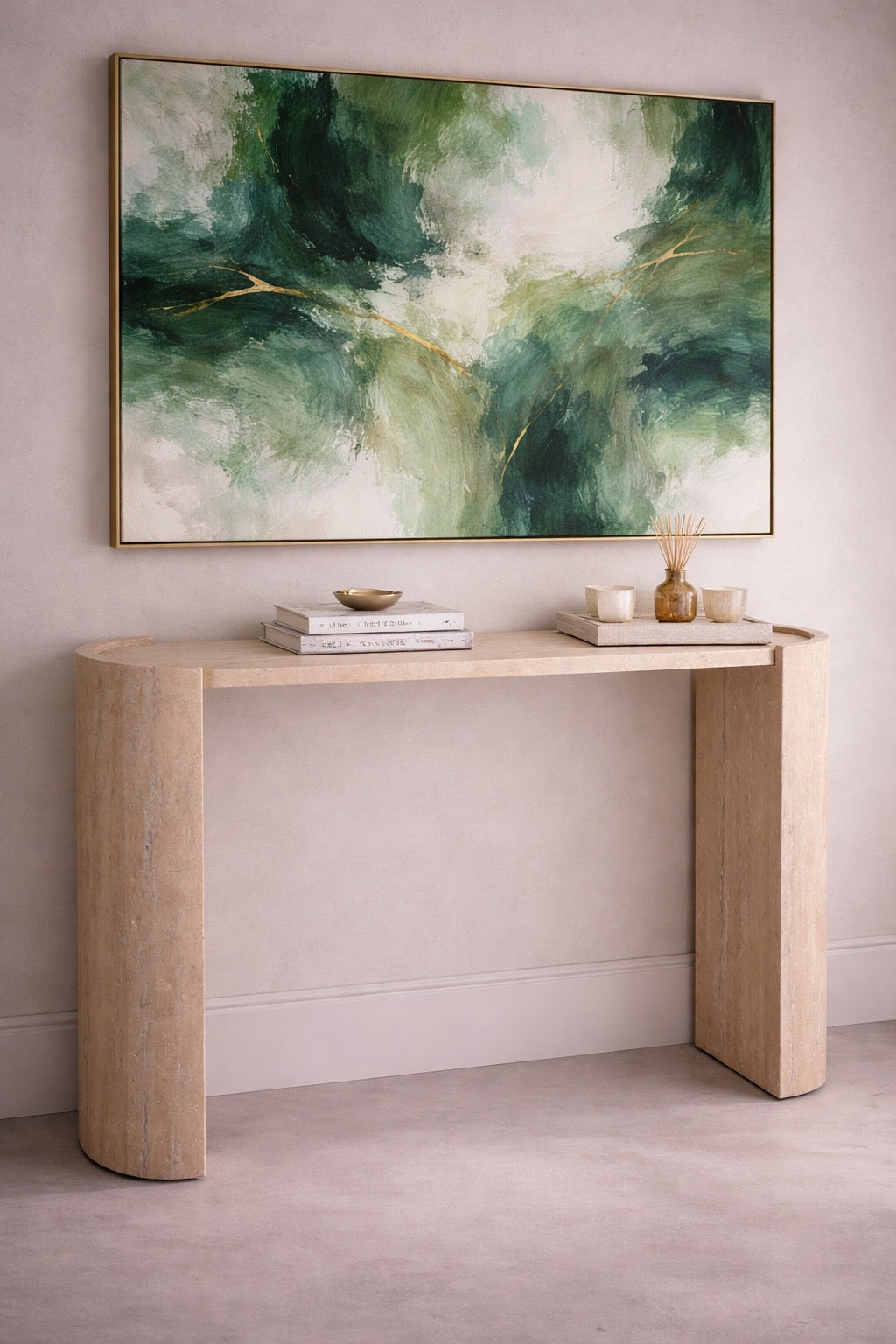 Décora D-Shaped Travertine Console Table
