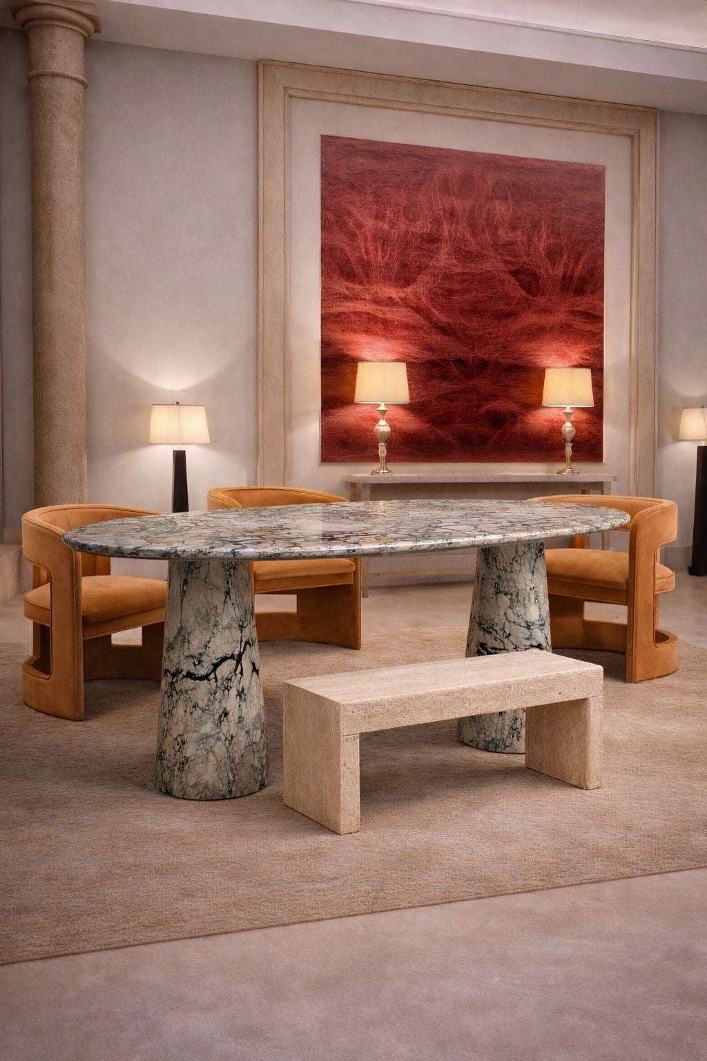 Élégance de Pierre Calacatta Viola Marble Oval Dining Table