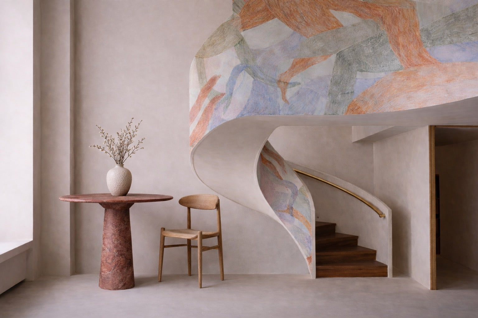Le Cou Red Travertine Round Table