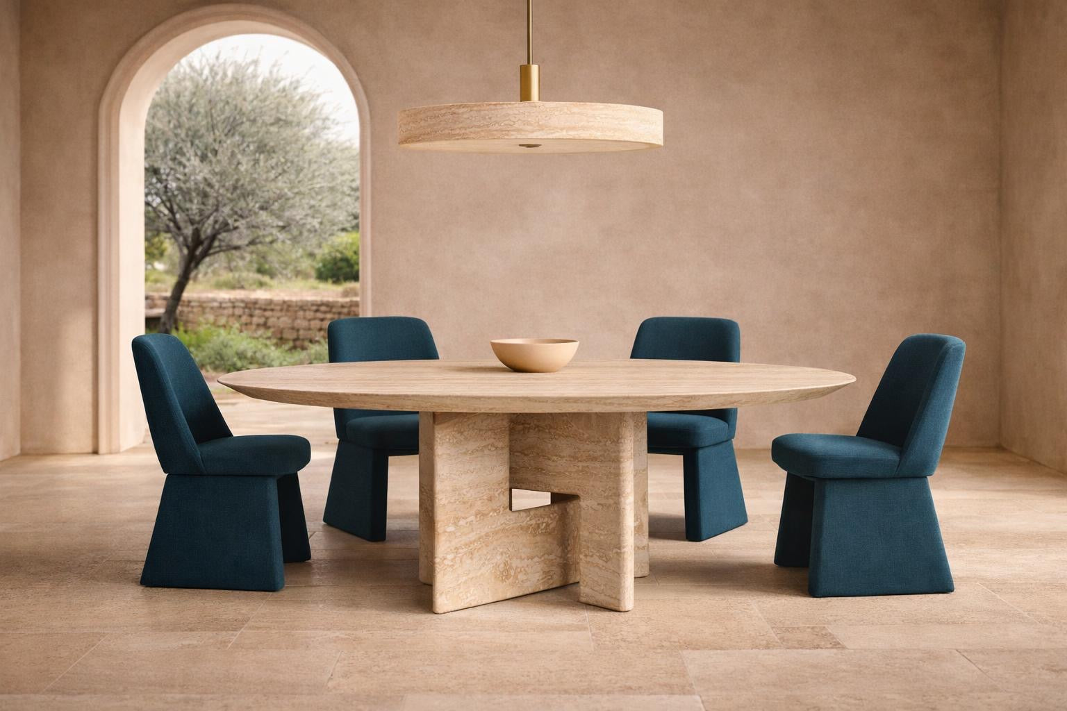 Pang Travertine Oval Dining Table