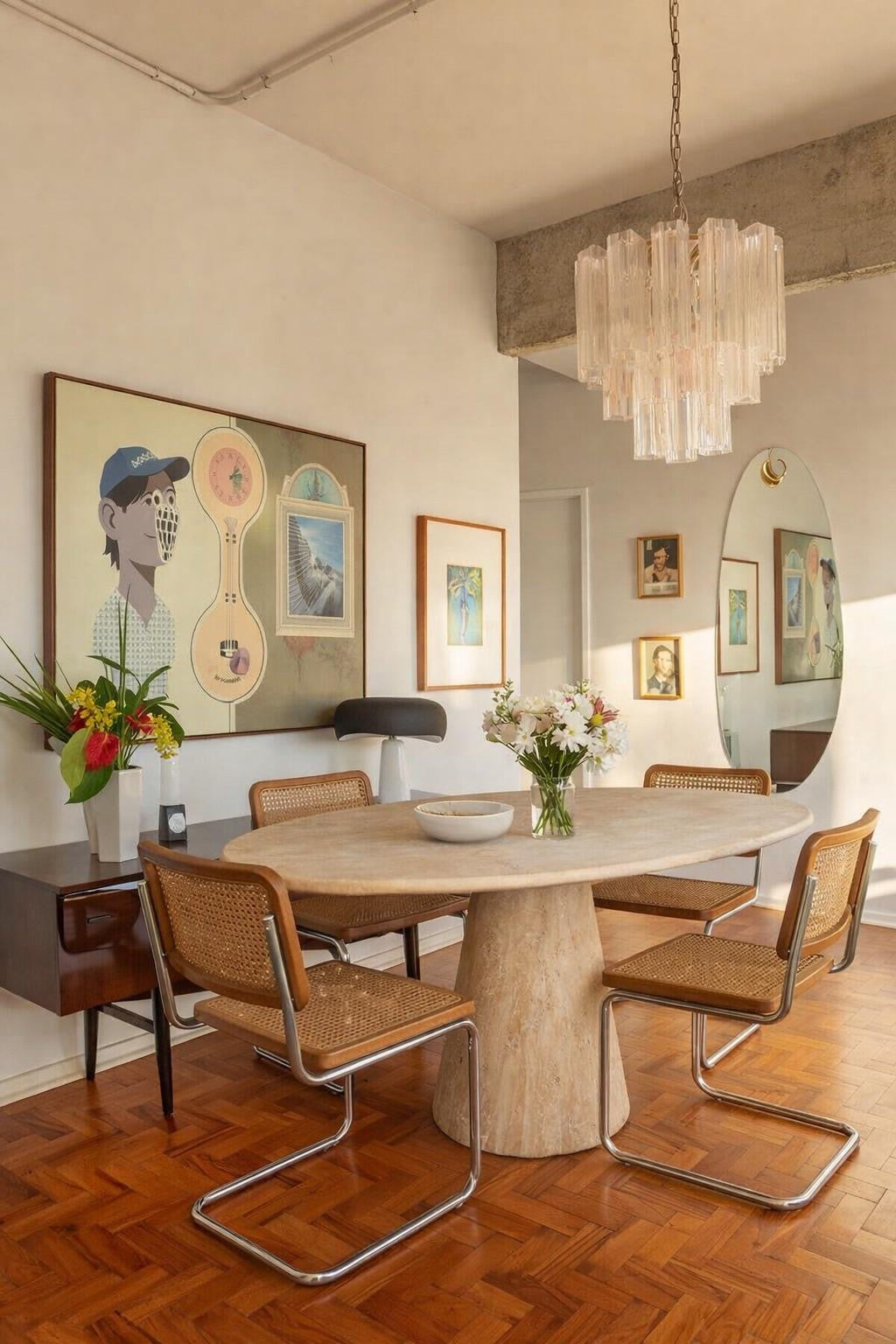 Solitary Cone Travertine Oval Dining Table