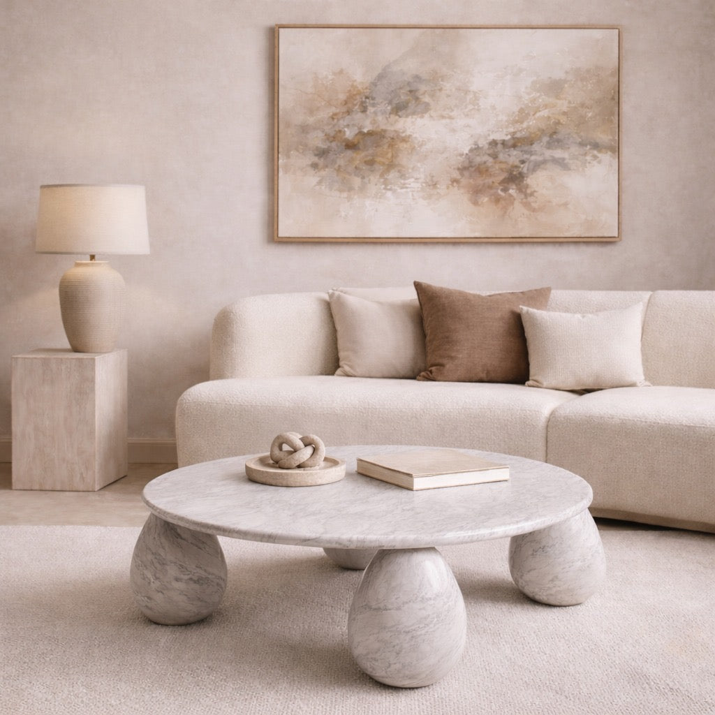 Cons Italian Carrara Marble Round Coffee Table