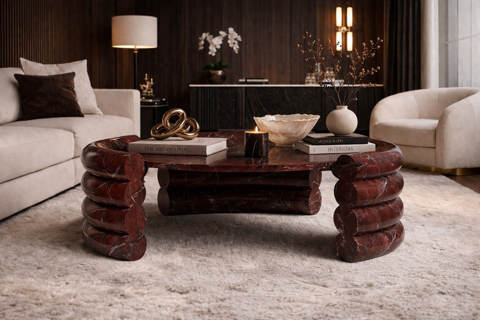 Antonette Rosso Levanto Marble Round Coffee Table
