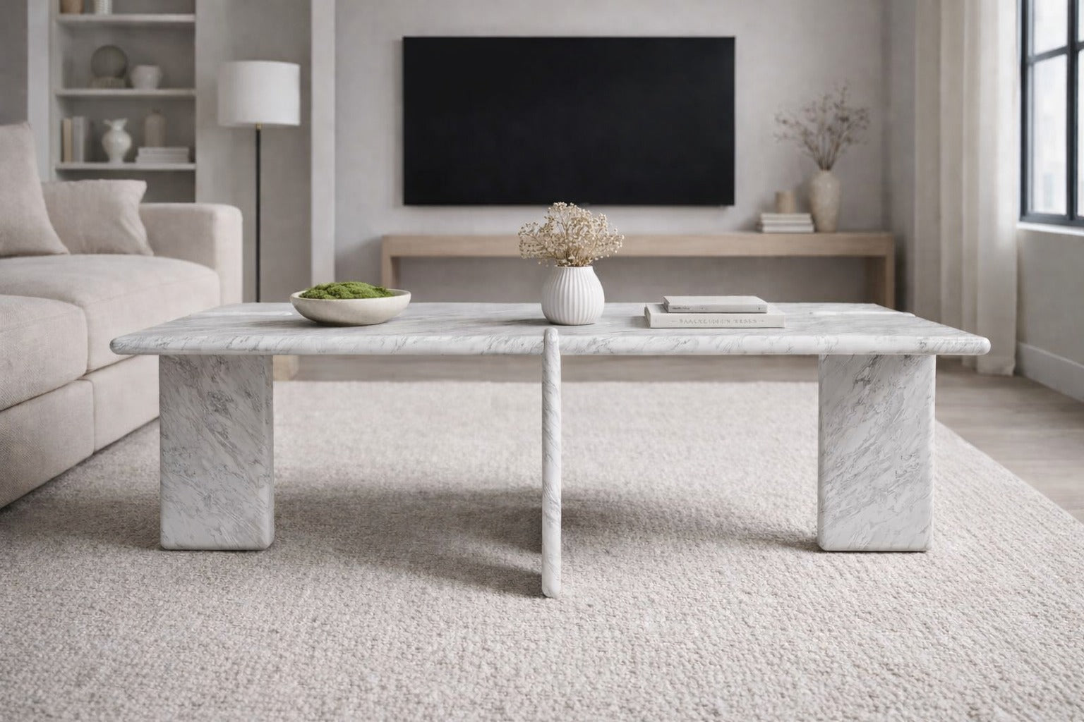 Luna Rectangular Italian Carrara Marble Coffee Table