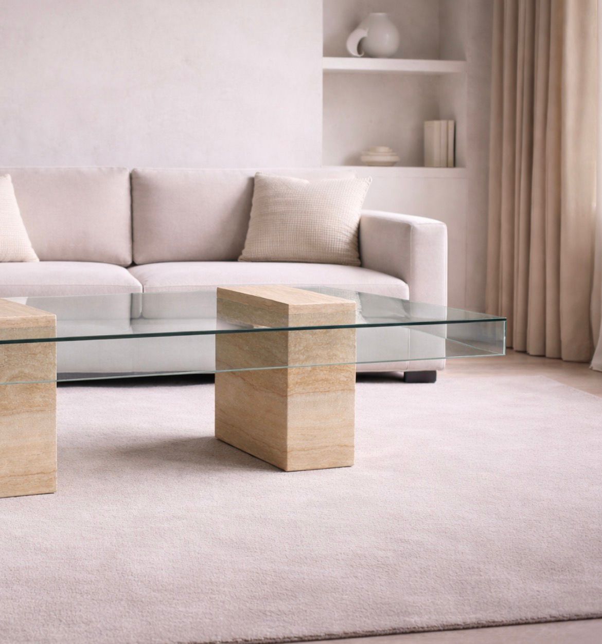Statue Rectangular Travertine Coffee Table
